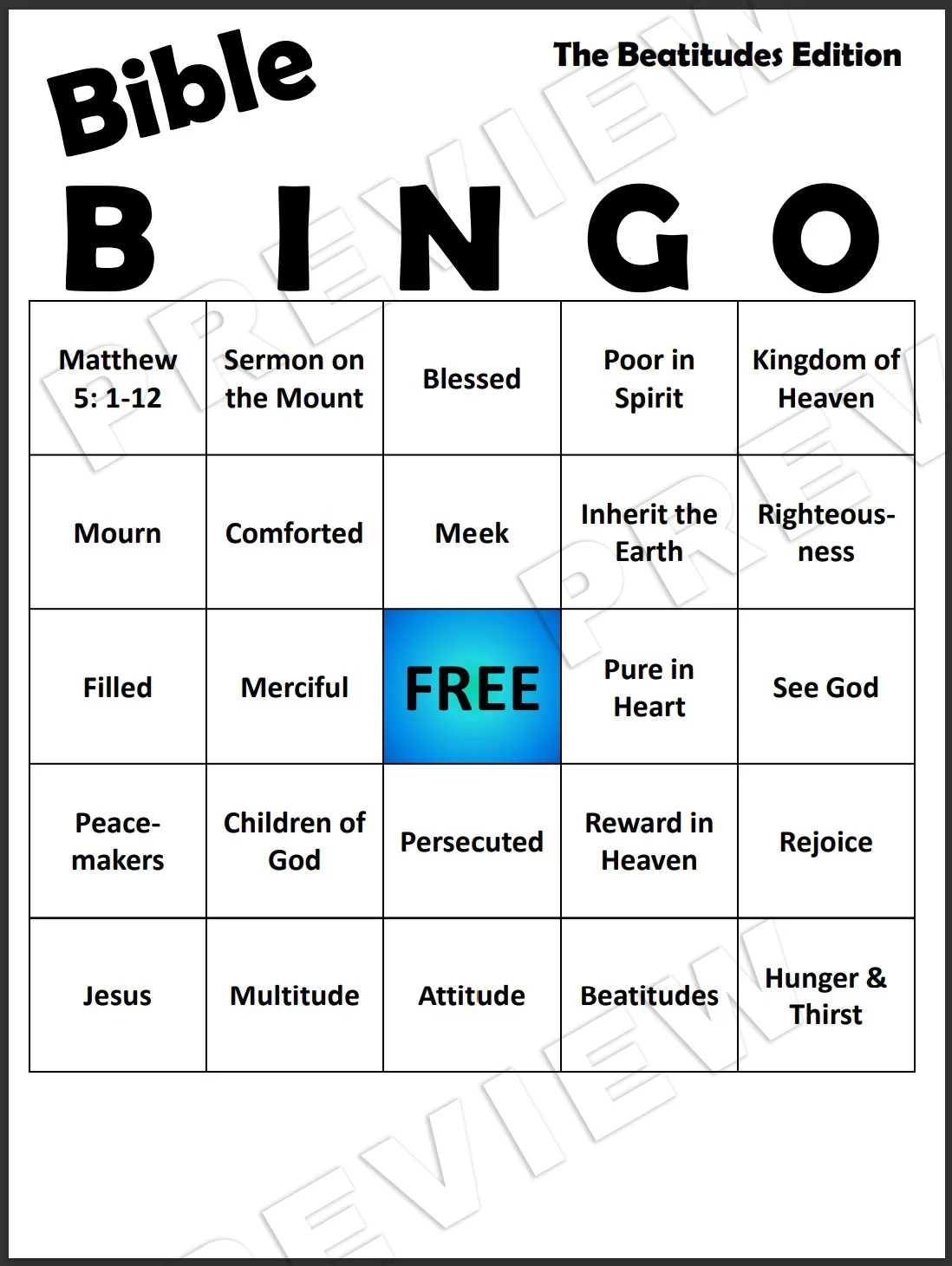Bible Bingo The Beatitudes Edition Payhip Bible Bingo The Beatitudes Edition Payhip