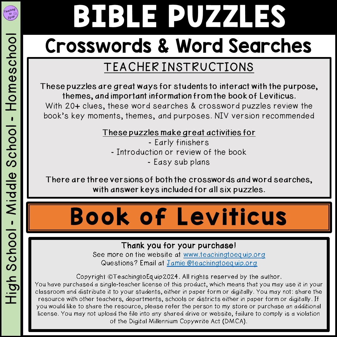 Bible Book Of Leviticus Crossword Word Search Puzzle Activities Made By Teachers