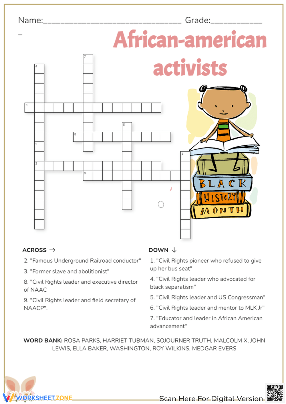 Black History Crossword Puzzle Worksheets 2025