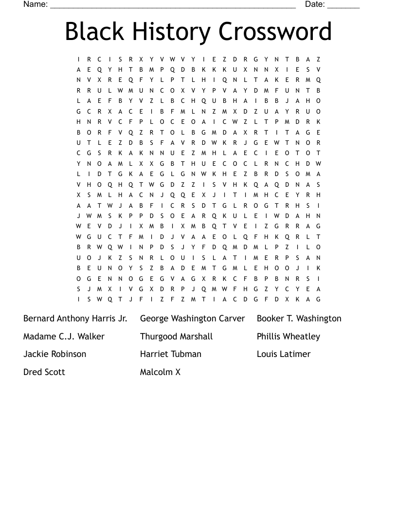 Black History Crossword Word Search WordMint Black History Crossword Word Search WordMint