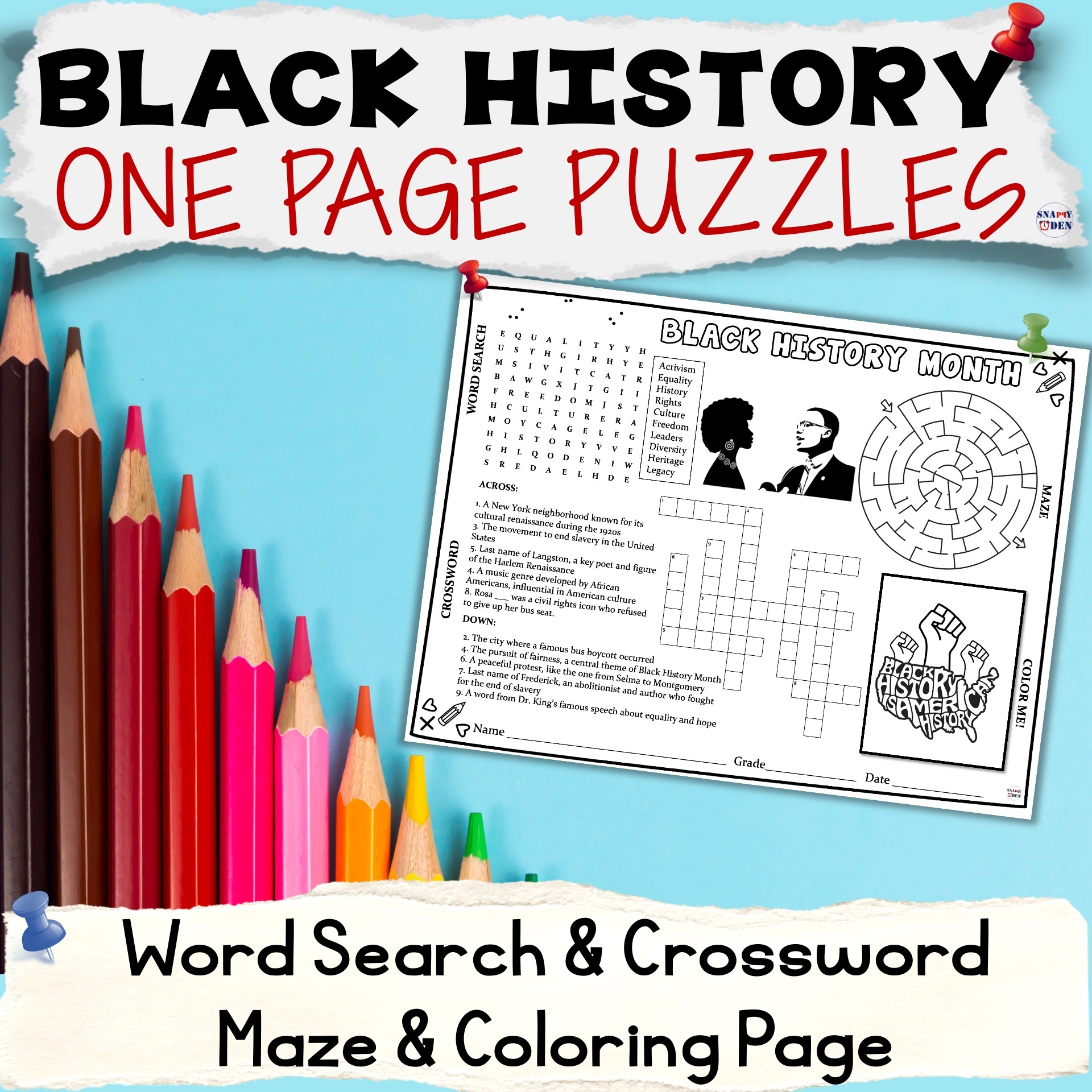 Black History Month Placemat Word Search Crossword Maze Puzzles Coloring Page Made By Teachers Black History Month Placemat Word Search Crossword Maze Puzzles Coloring Page Made By Teachers