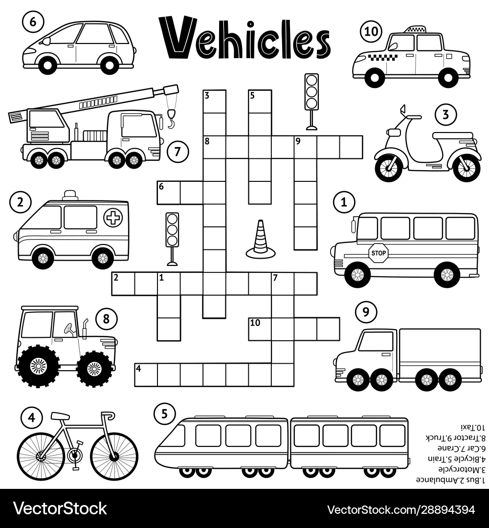Black White Crossword Puzzle Vehicles Vector Image