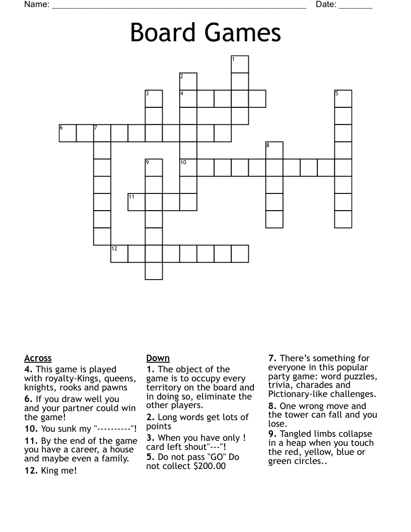 Board Games Crossword WordMint Board Games Crossword WordMint
