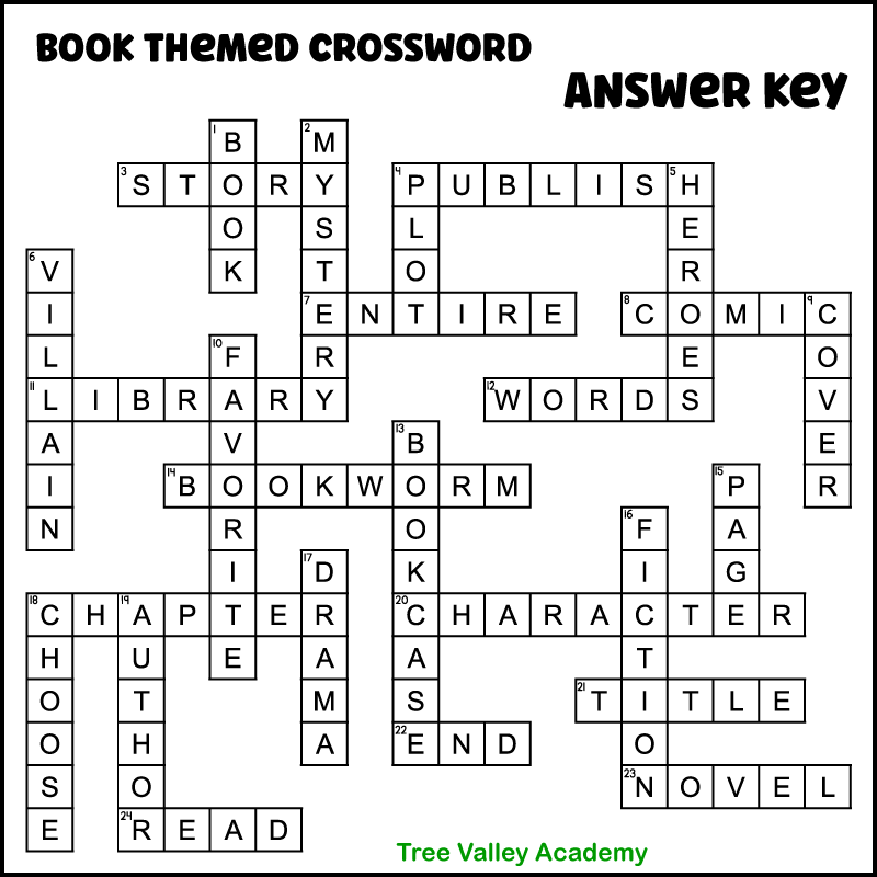 Book Themed Crossword Puzzle For Kids Tree Valley Academy Book Themed Crossword Puzzle For Kids Tree Valley Academy