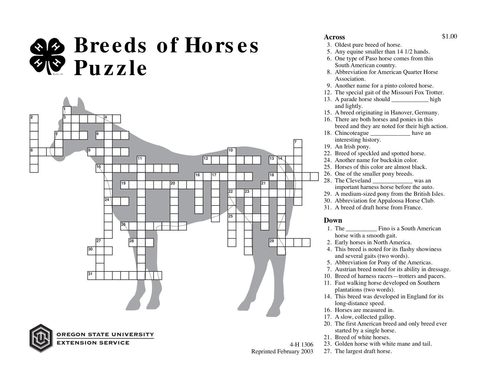 Breeds Of Horses Puzzle OSU Extension Service Breeds Of Horses Puzzle OSU Extension Service
