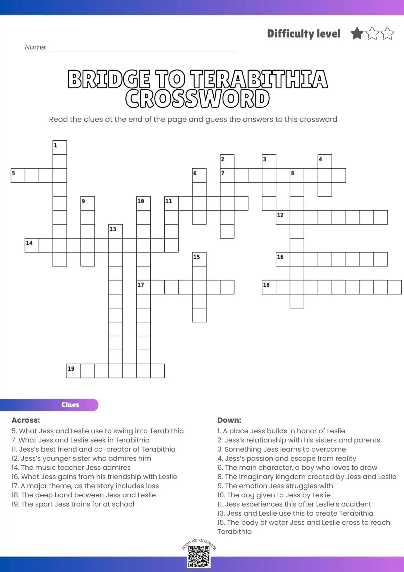 Bridge To Terabithia Crossword Puzzle Printable Literature Fun Help My Kids Are Bored Bridge To Terabithia Crossword Puzzle Printable Literature Fun Help My Kids Are Bored