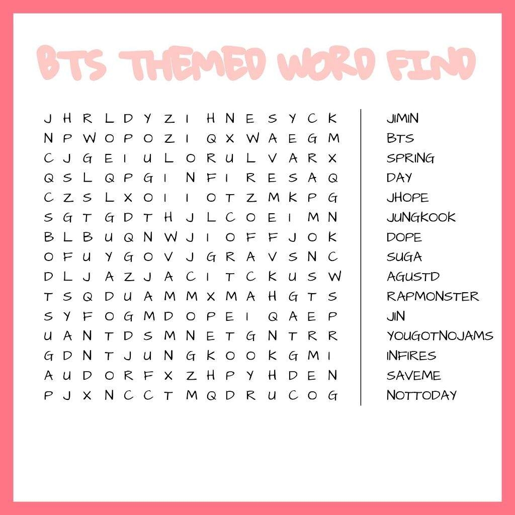 Crossword Puzzles Bts Printable