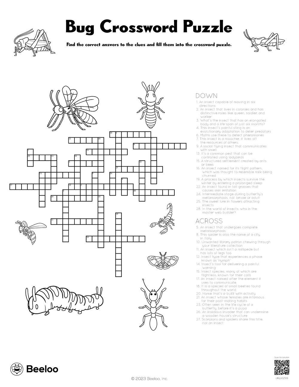 Bug Crossword Puzzle Beeloo Printable Crafts And Activities For Kids Bug Crossword Puzzle Beeloo Printable Crafts And Activities For Kids