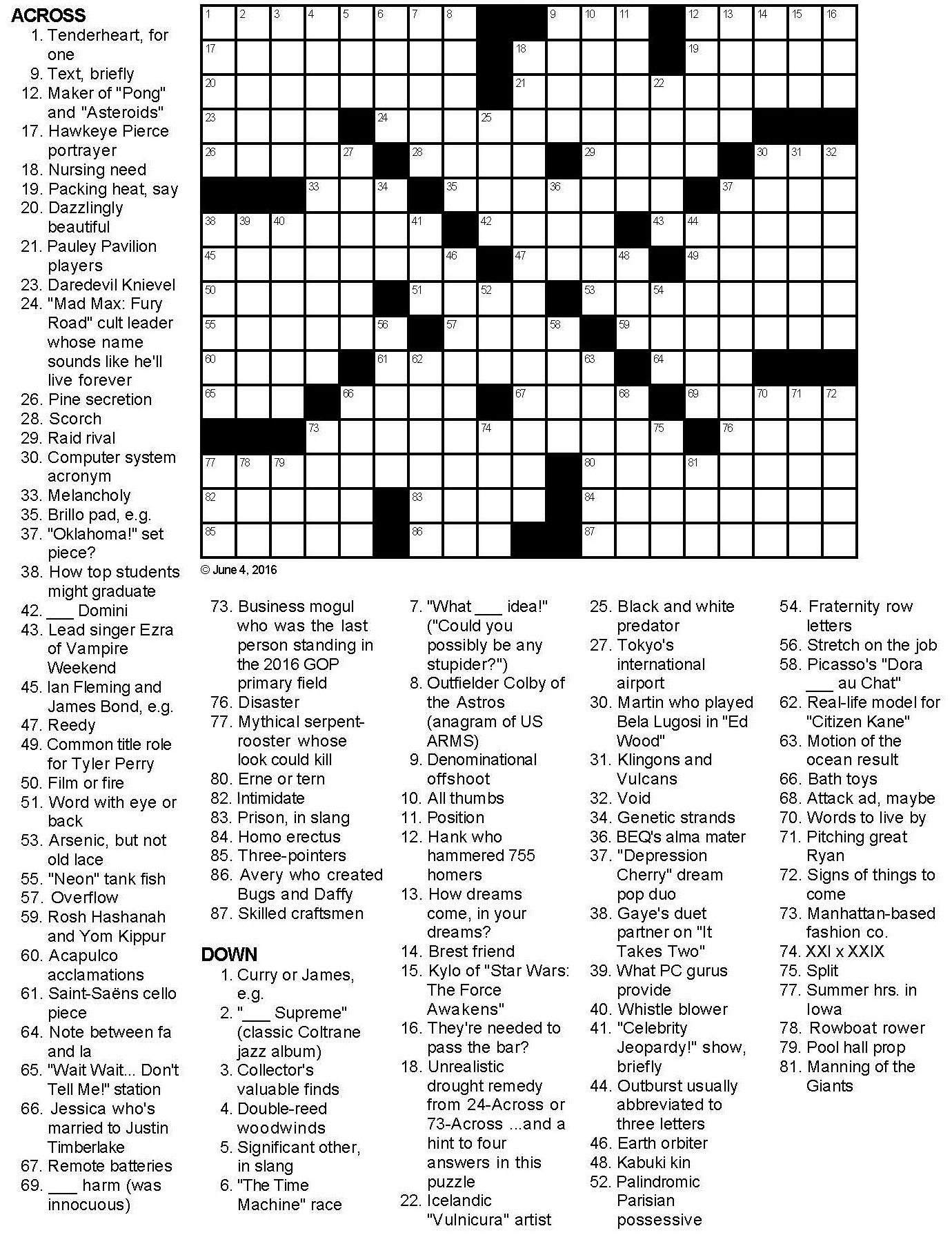 Pop Culture Printable Crossword Puzzles Pop Culture Printable Crossword Puzzles