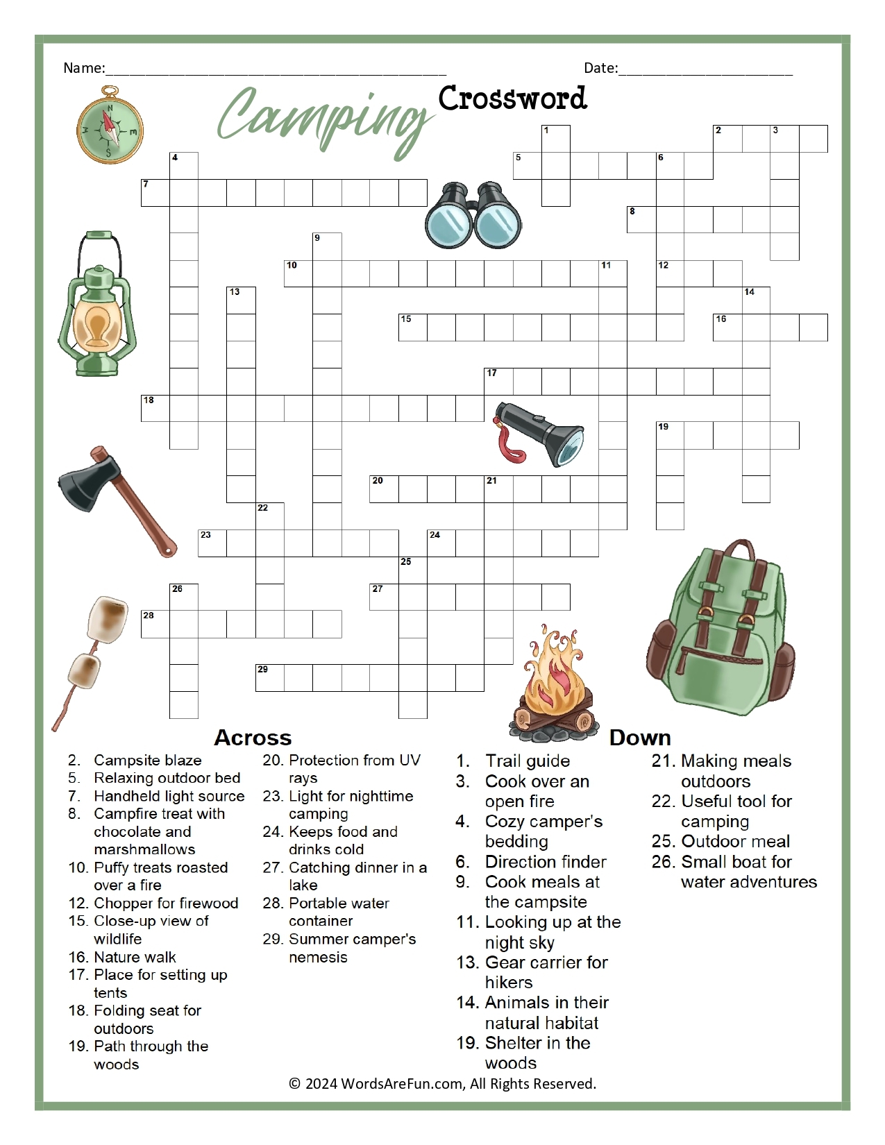 Camping Crossword Puzzle Camping Crossword Puzzle