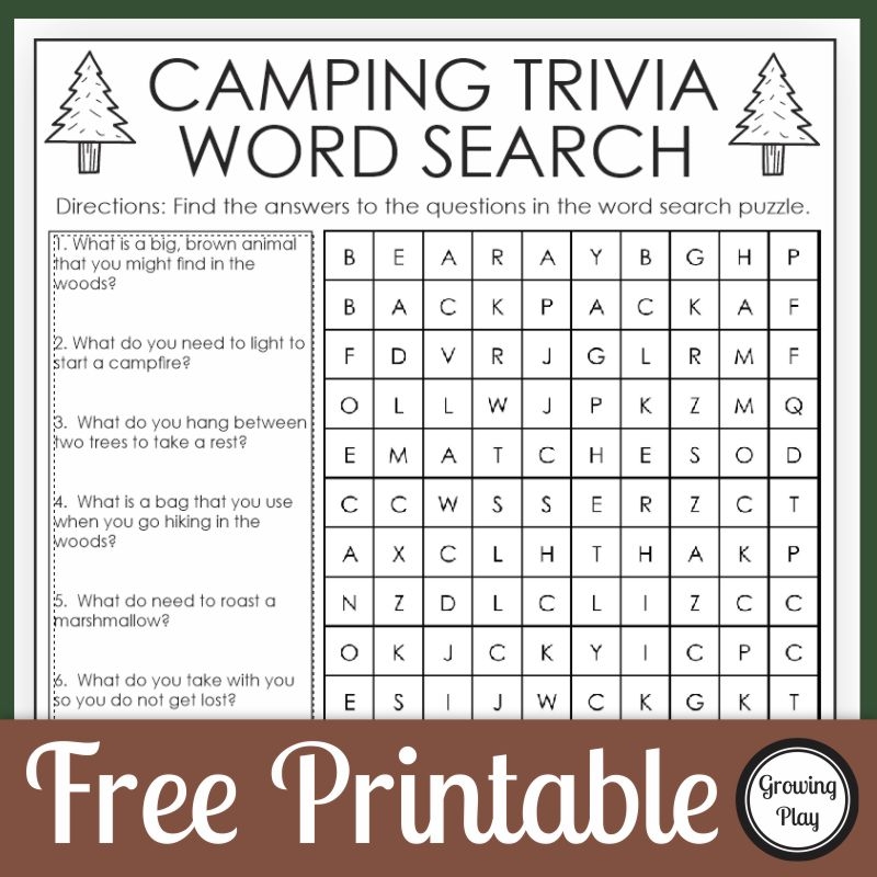 Camping Trivia Word Search Puzzle Growing Play Camping Trivia Word Search Puzzle Growing Play