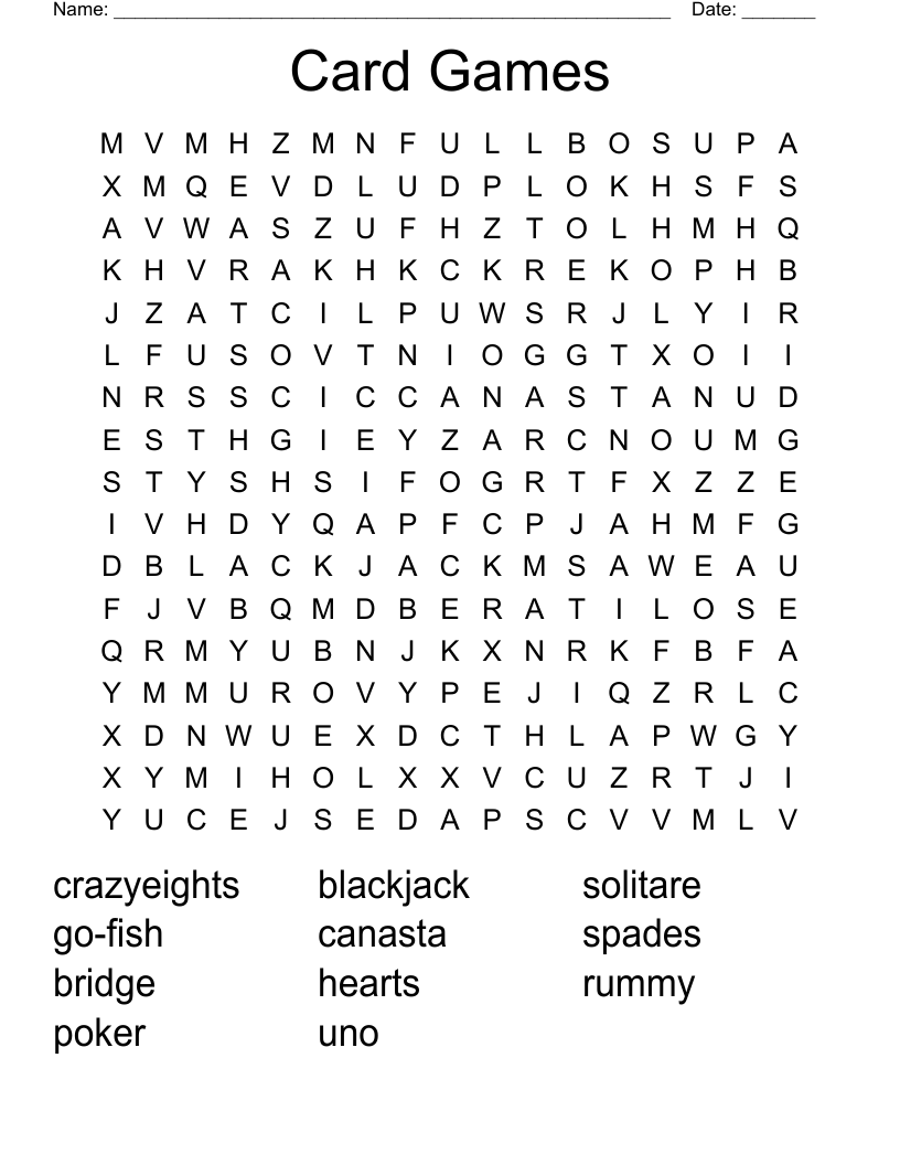 Card Games Word Search WordMint Card Games Word Search WordMint