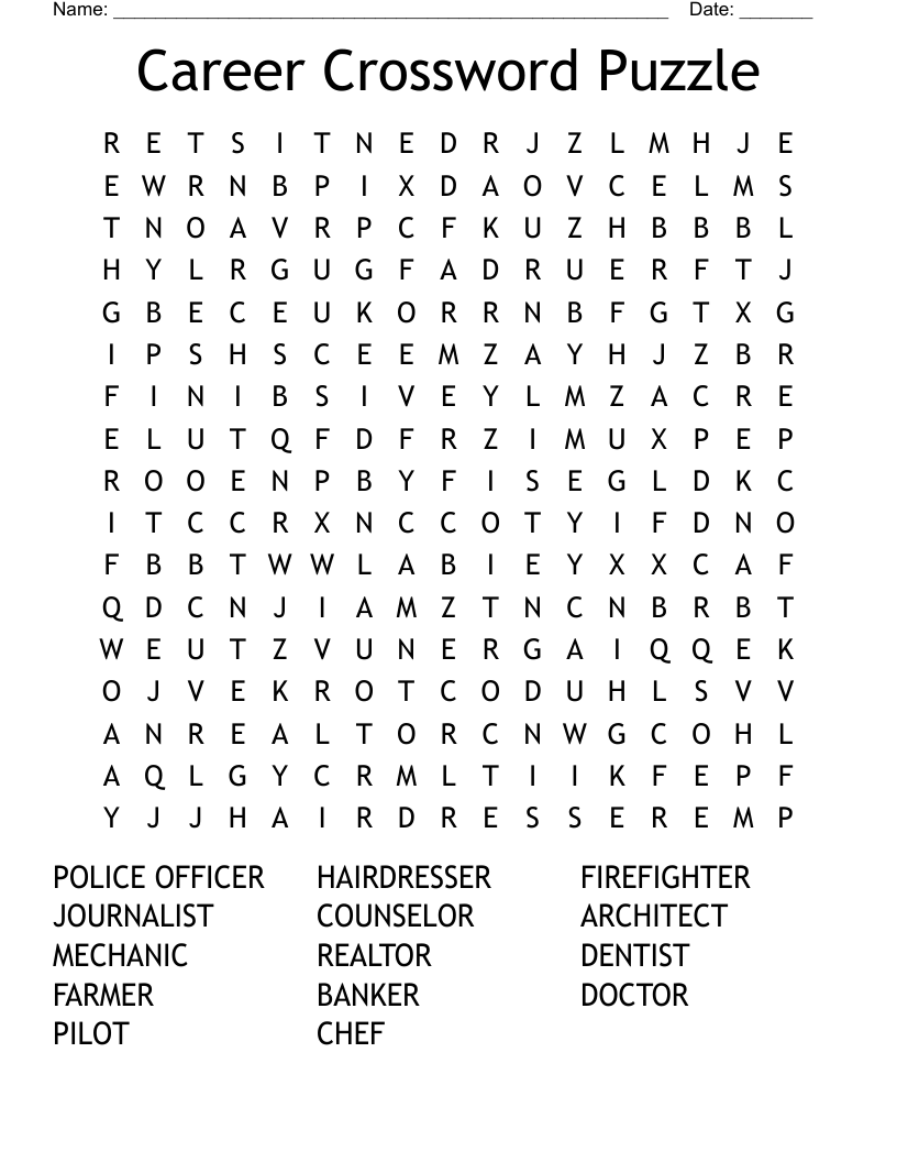 Career Crossword Puzzle Word Search WordMint Career Crossword Puzzle Word Search WordMint