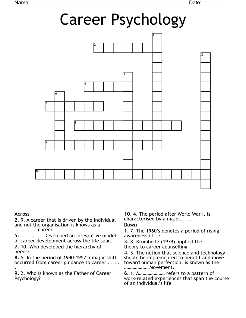 Career Psychology Crossword WordMint Career Psychology Crossword WordMint