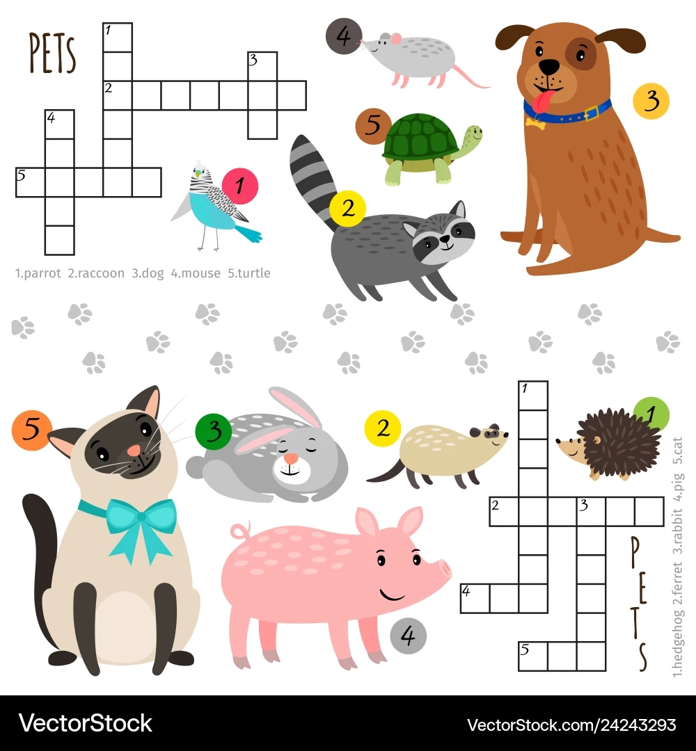 Cartoon Pets Mini Crosswords Royalty Free Vector Image Cartoon Pets Mini Crosswords Royalty Free Vector Image