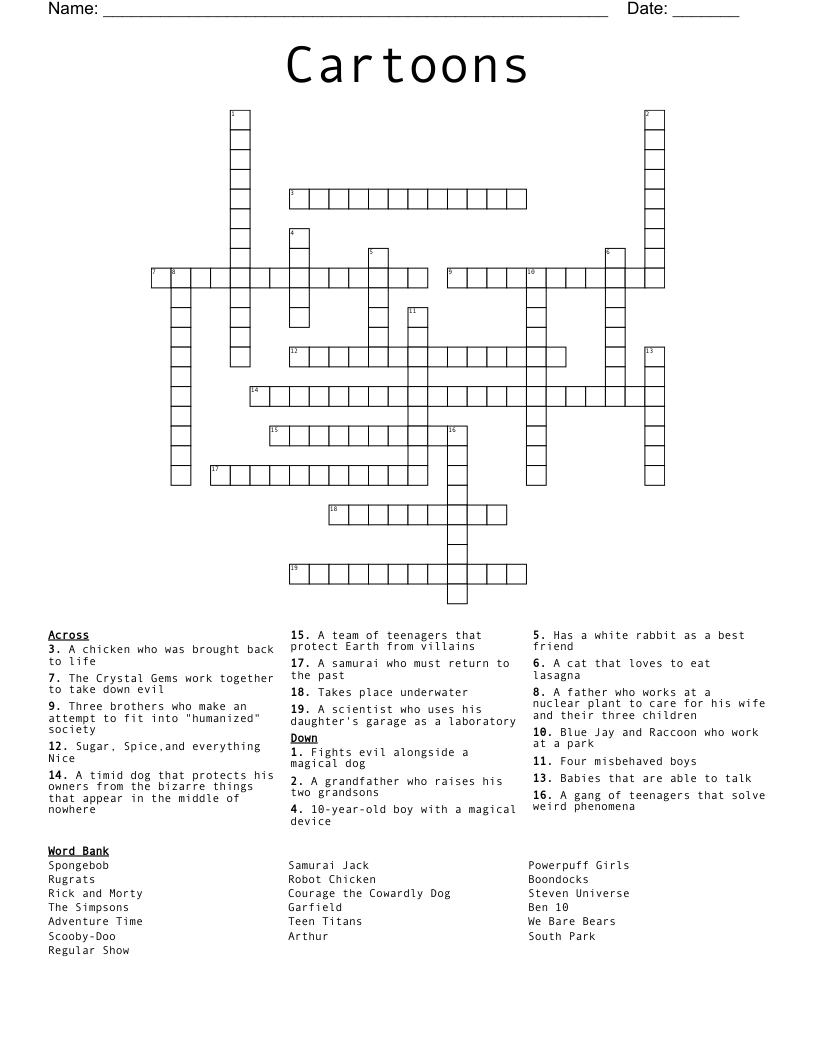 Cartoons Crossword WordMint Cartoons Crossword WordMint