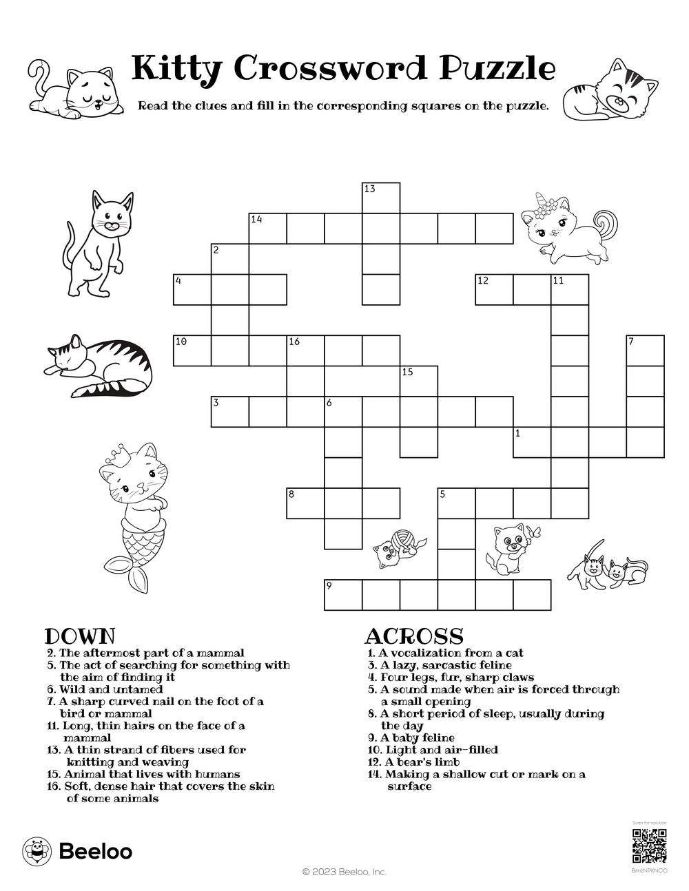 Cat themed Crossword Puzzles Beeloo Printable Crafts And Activities For Kids Cat themed Crossword Puzzles Beeloo Printable Crafts And Activities For Kids
