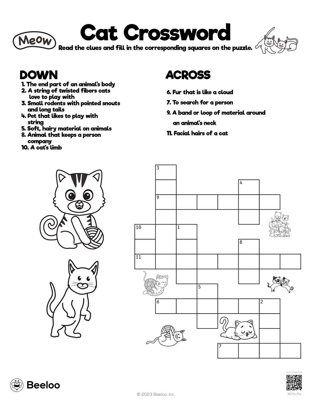 Cat themed Crossword Puzzles Beeloo Printable Crafts And Activities For Kids Cat themed Crossword Puzzles Beeloo Printable Crafts And Activities For Kids