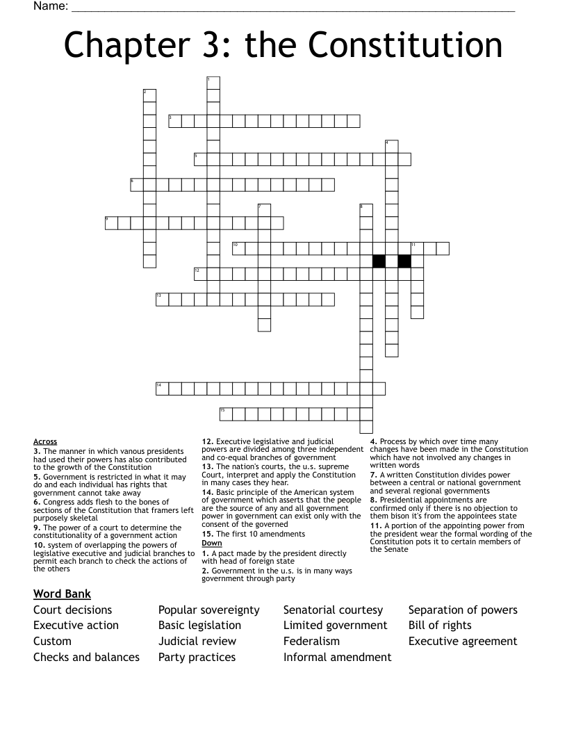 Chapter 3 The Constitution Crossword WordMint