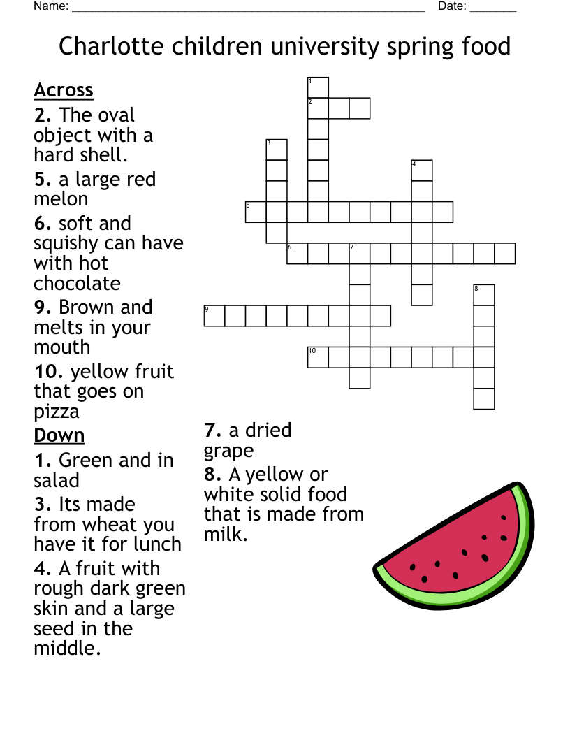 Printable Food Crossword Puzzles