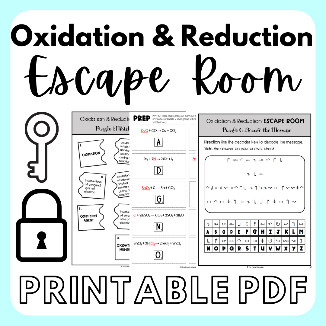 CHEMISTRY REDOX Oxidation Reduction Escape Room Activity Printable PDF Made By Teachers CHEMISTRY REDOX Oxidation Reduction Escape Room Activity Printable PDF Made By Teachers