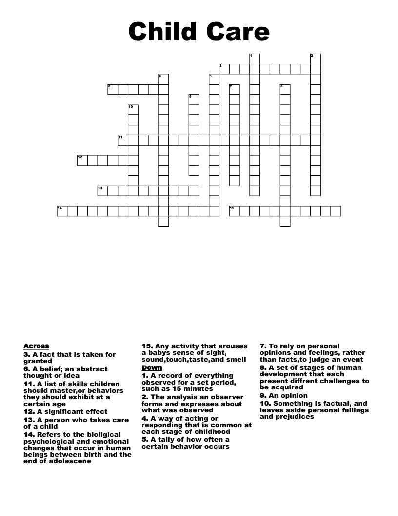 Child Care Crossword WordMint Child Care Crossword WordMint