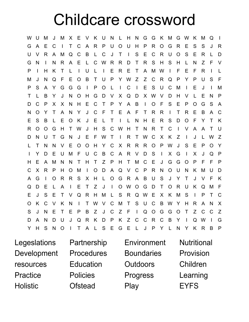 Childcare Crossword Word Search WordMint Childcare Crossword Word Search WordMint