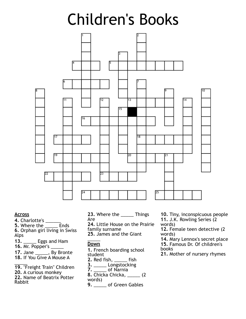 Children s Books Crossword WordMint Children s Books Crossword WordMint