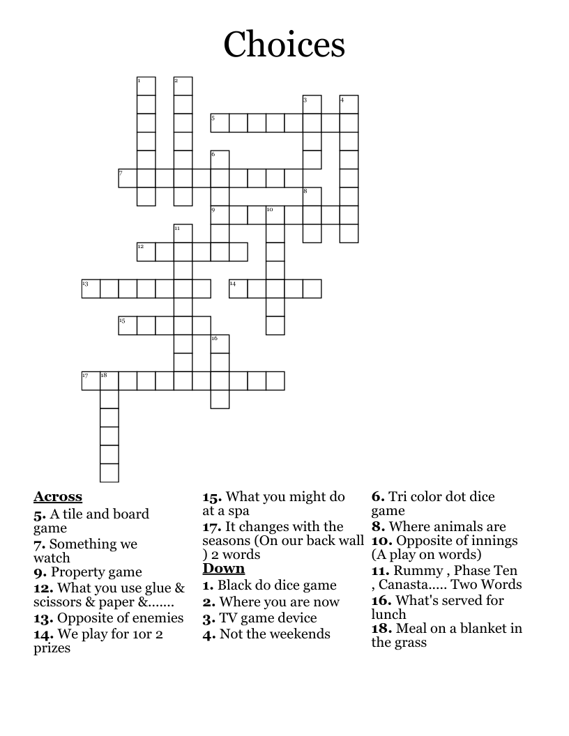 Choices Crossword WordMint Choices Crossword WordMint