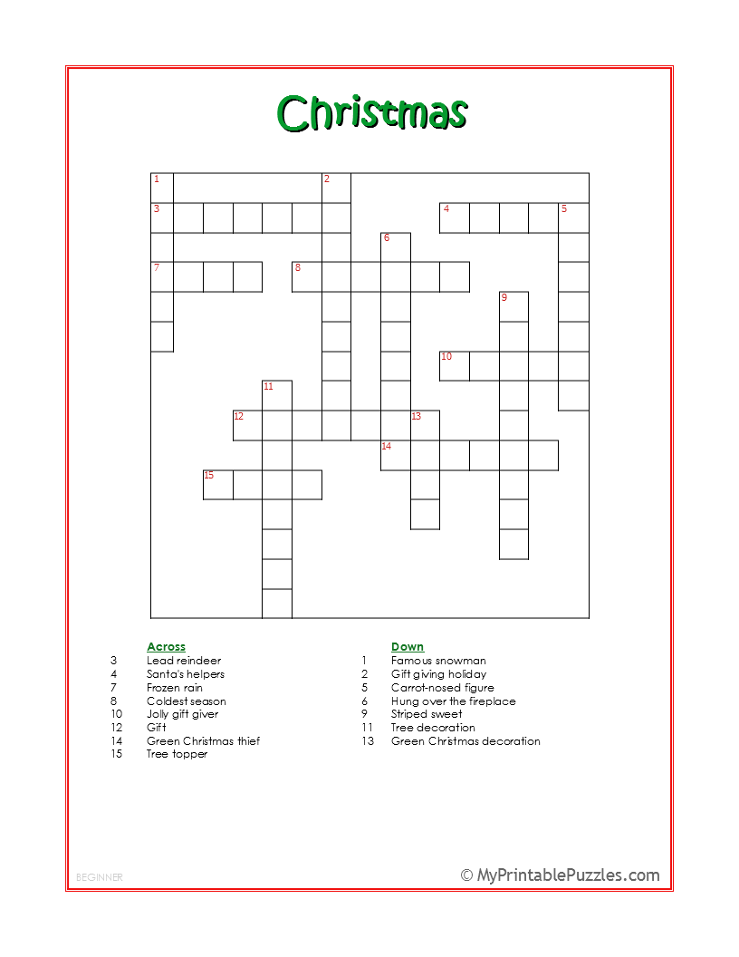 christmas crossword puzzle beginner my printable puzzles