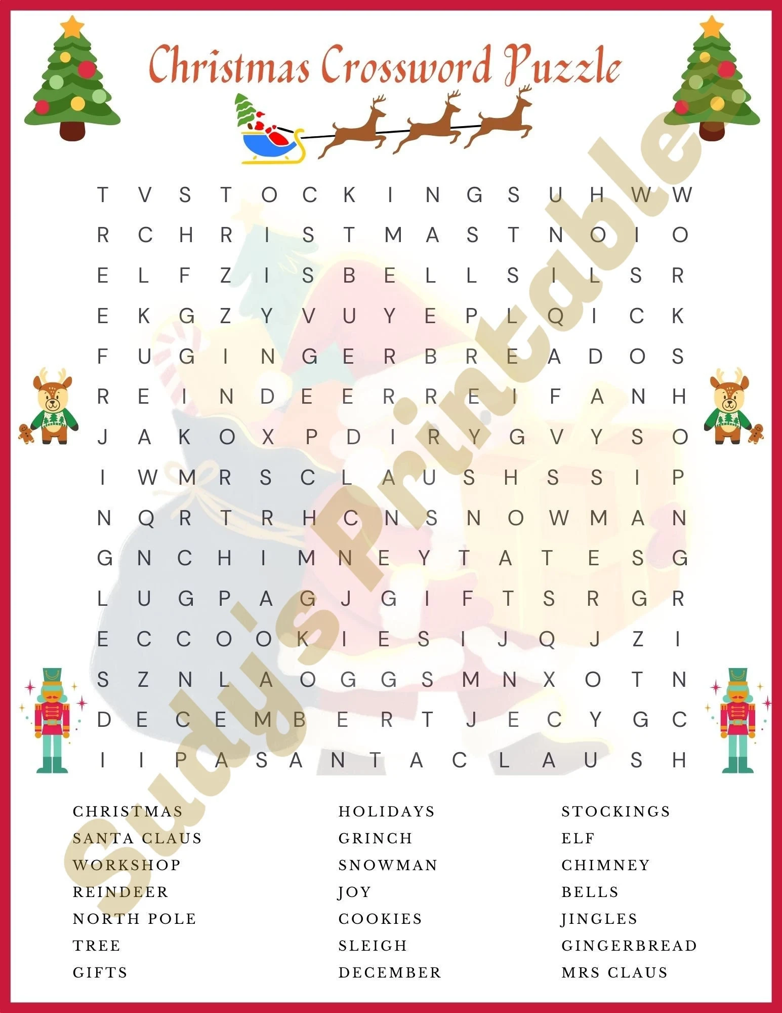 Christmas Crossword Puzzle Fun For Children Activity During The Holiday Christmas Season Etsy