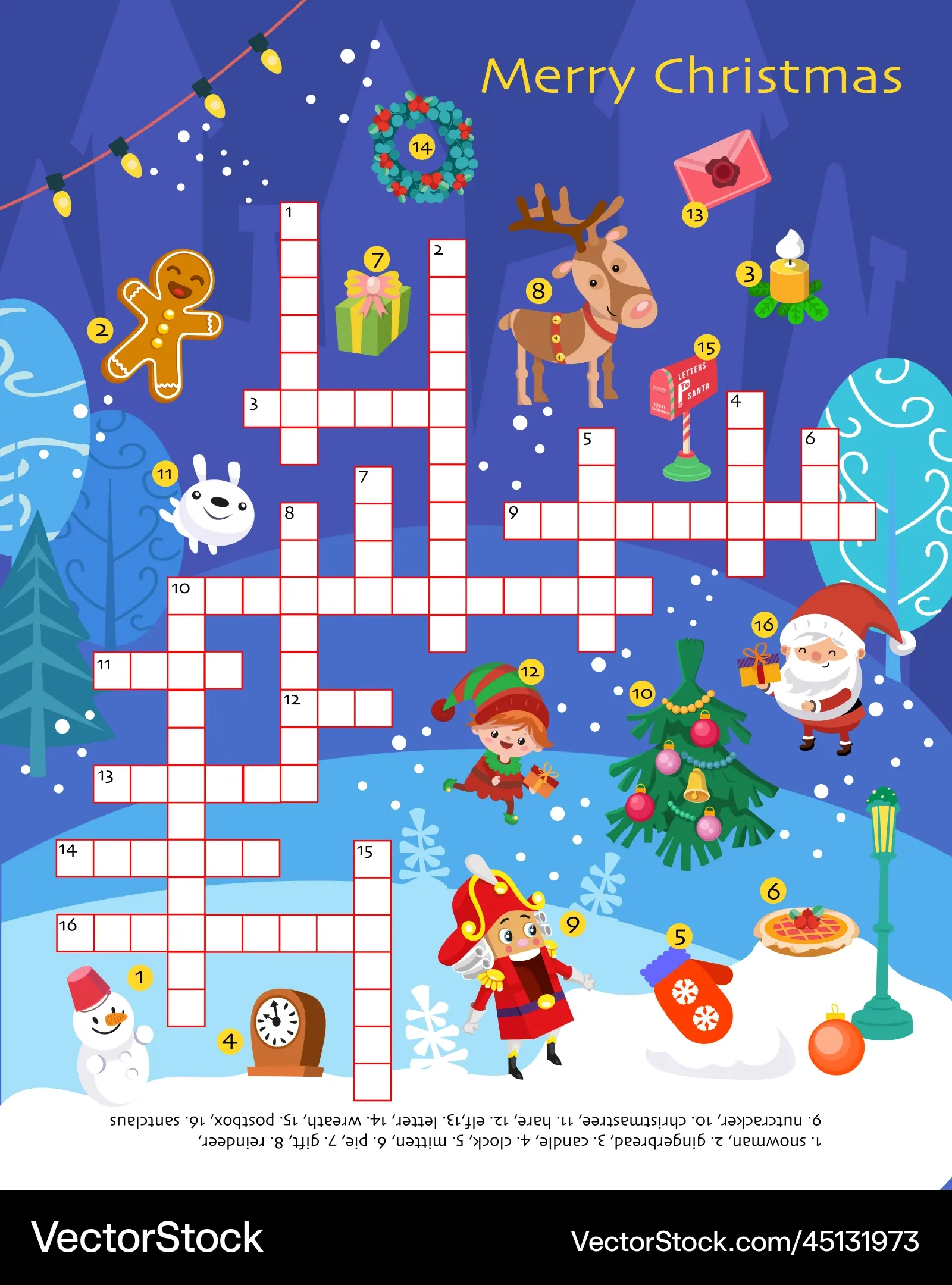 Christmas Crossword Puzzle Game For Children Set Vector Image Christmas Crossword Puzzle Game For Children Set Vector Image