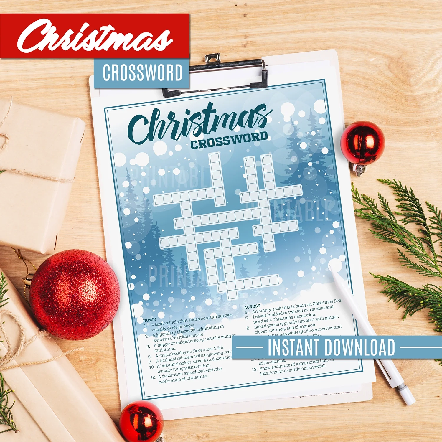 Christmas Crossword Puzzle Printable Instant Download Shop Ringmasters Christmas Crossword Puzzle Printable Instant Download Shop Ringmasters