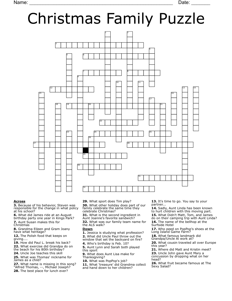 Christmas Family Puzzle Crossword WordMint Christmas Family Puzzle Crossword WordMint