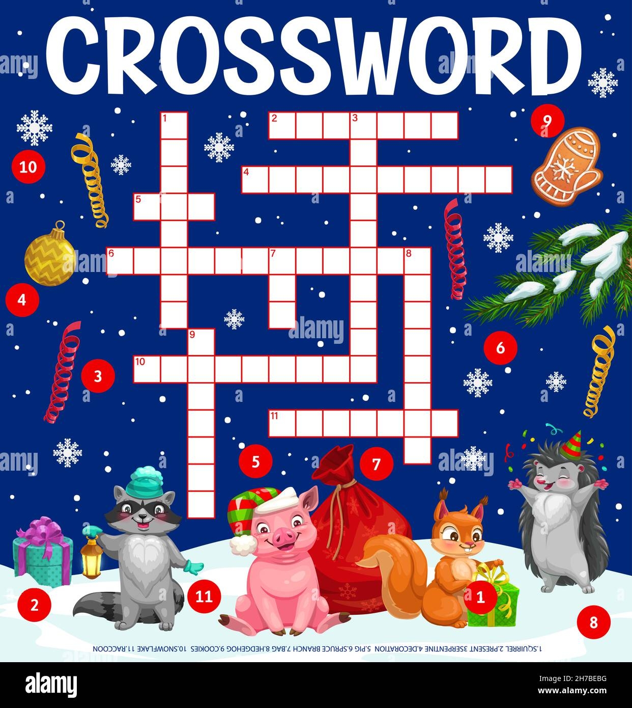 Christmas Kids Crossword Grid Worksheet Find A Word Quiz Game Vector Puzzle Crossword Riddle To Guess Christmas Characters Pig And Hedgehog With Sq Stock Vector Image Art Alamy