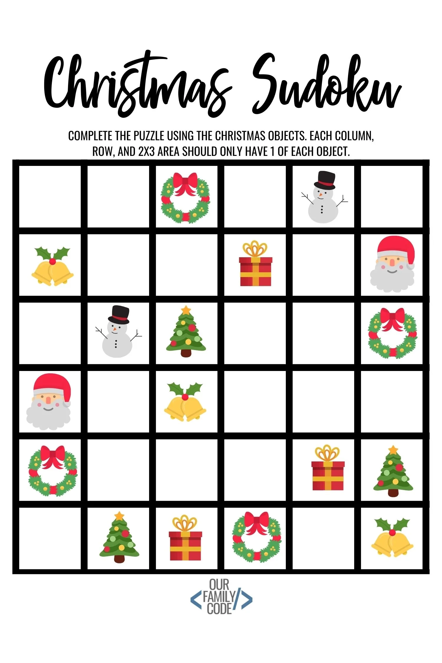 Christmas Sudoku Logical Reasoning Activity For Kids Our Family Code Christmas Sudoku Logical Reasoning Activity For Kids Our Family Code
