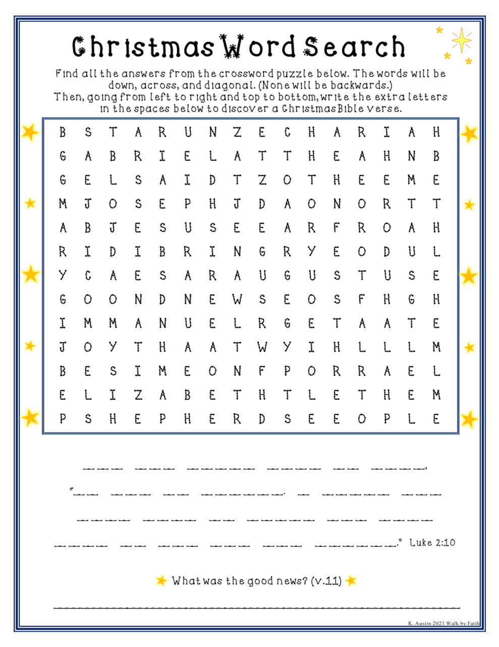 Christmas Word Search And Crossword The Birth Of Jesus Puzzle