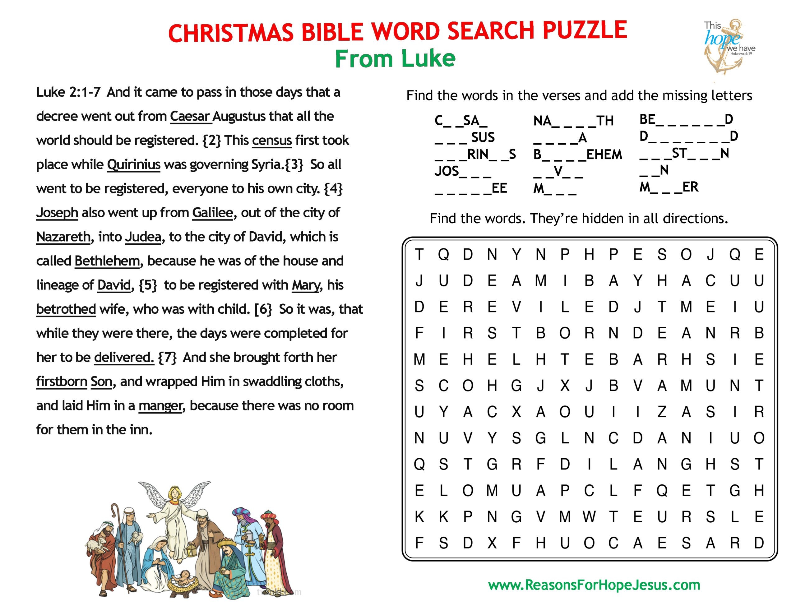 Free Printable Bible Word Search Puzzles