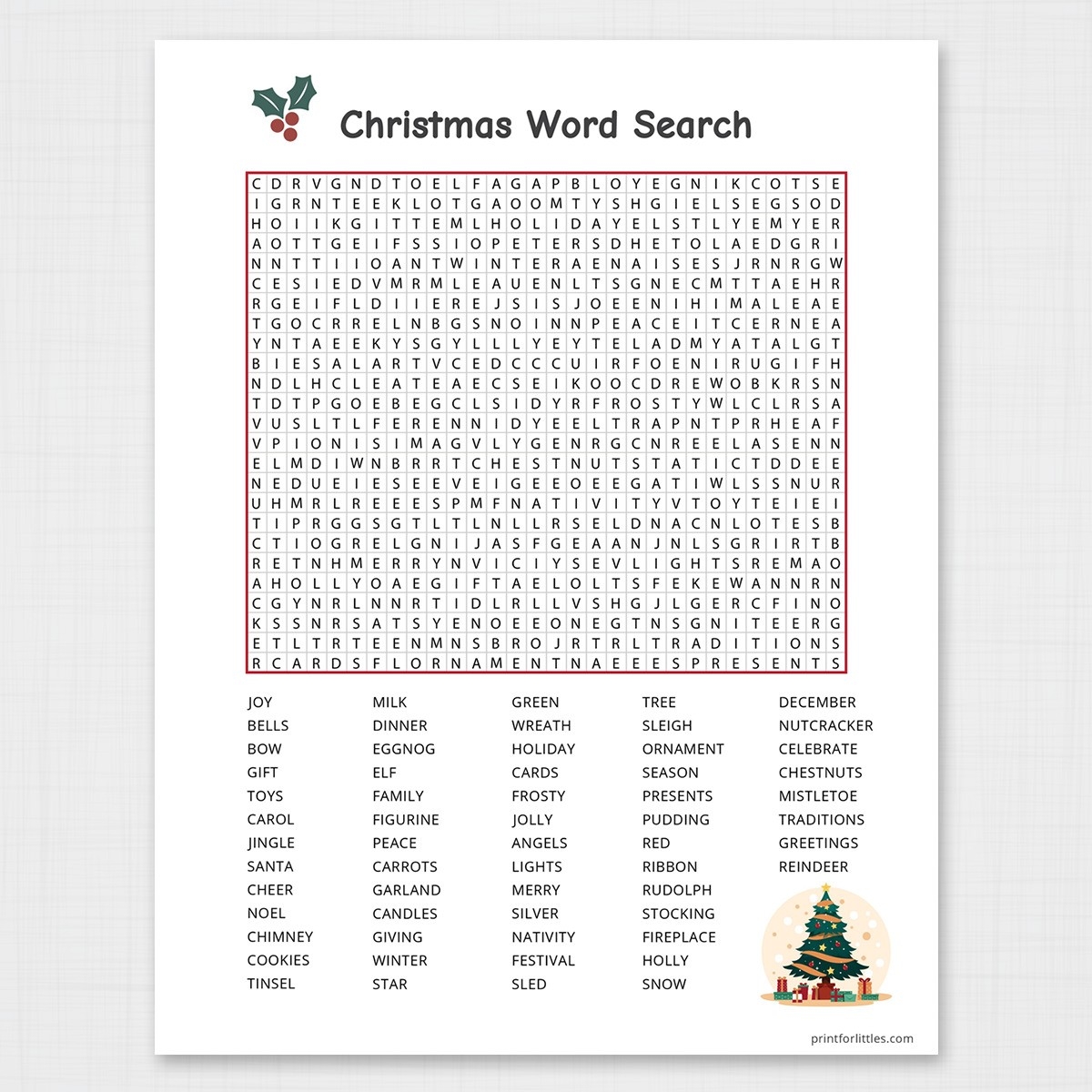 Christmas Search Word Puzzles Printable