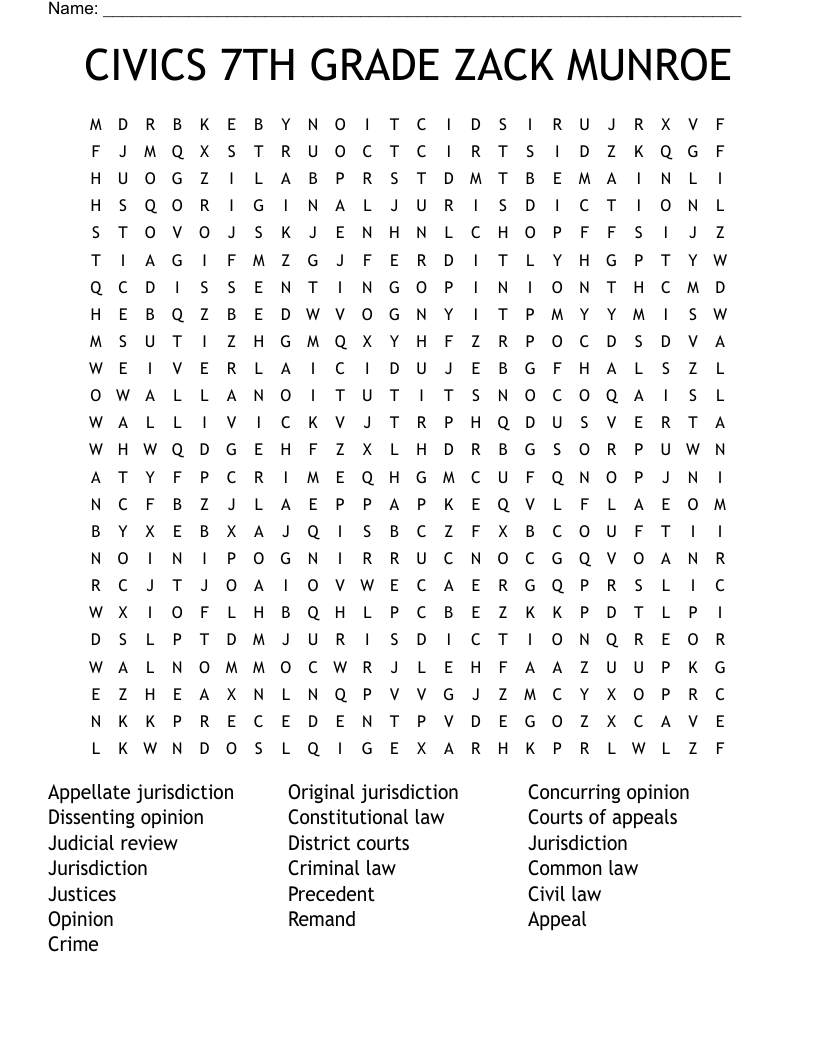 CIVICS 7TH GRADE ZACK MUNROE Word Search WordMint CIVICS 7TH GRADE ZACK MUNROE Word Search WordMint