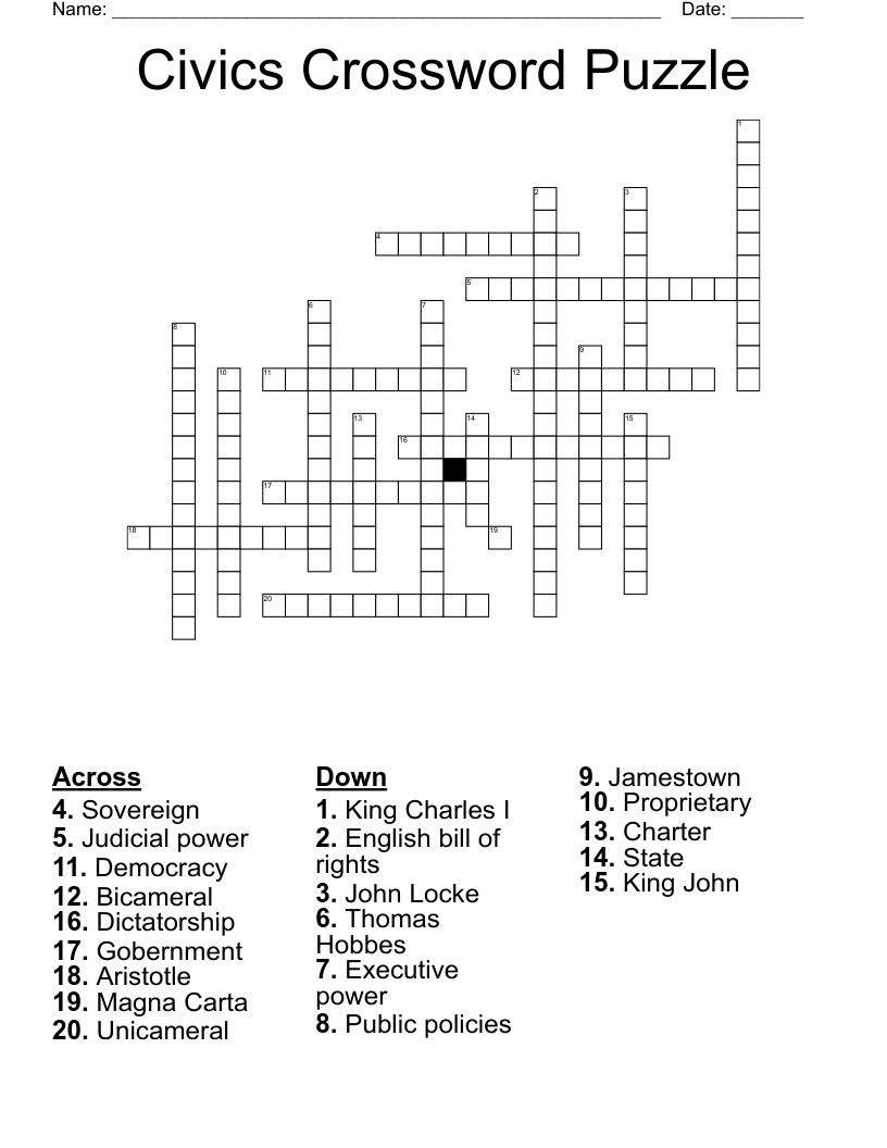 Civics Crossword Puzzle WordMint Civics Crossword Puzzle WordMint