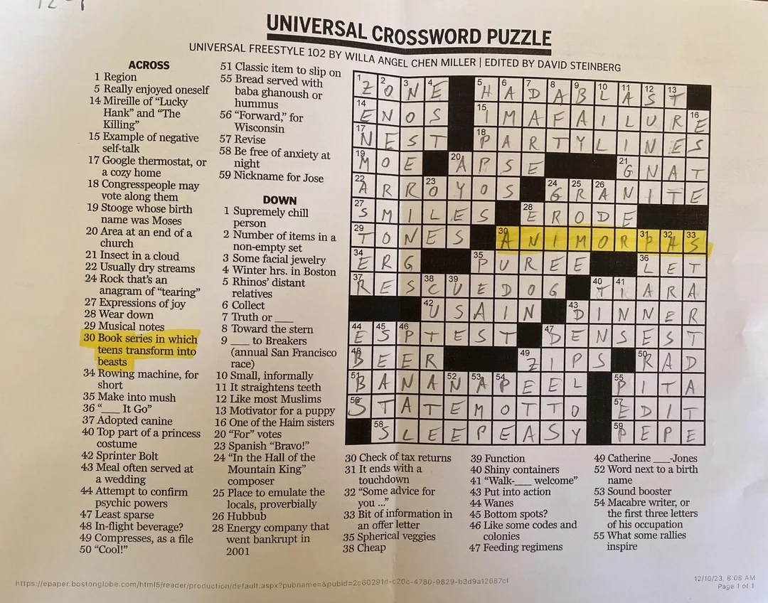 Clue In A Recent Boston Globe Crossword R Animorphs Clue In A Recent Boston Globe Crossword R Animorphs