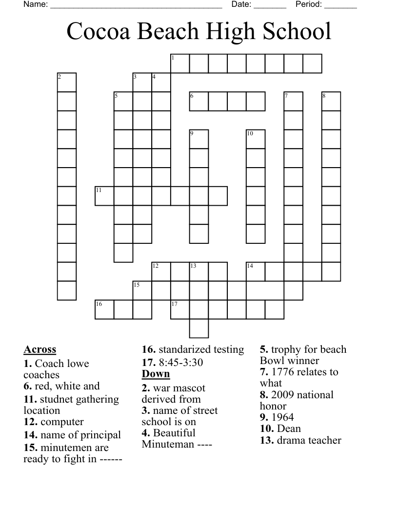 Cocoa Beach High School Crossword WordMint Cocoa Beach High School Crossword WordMint