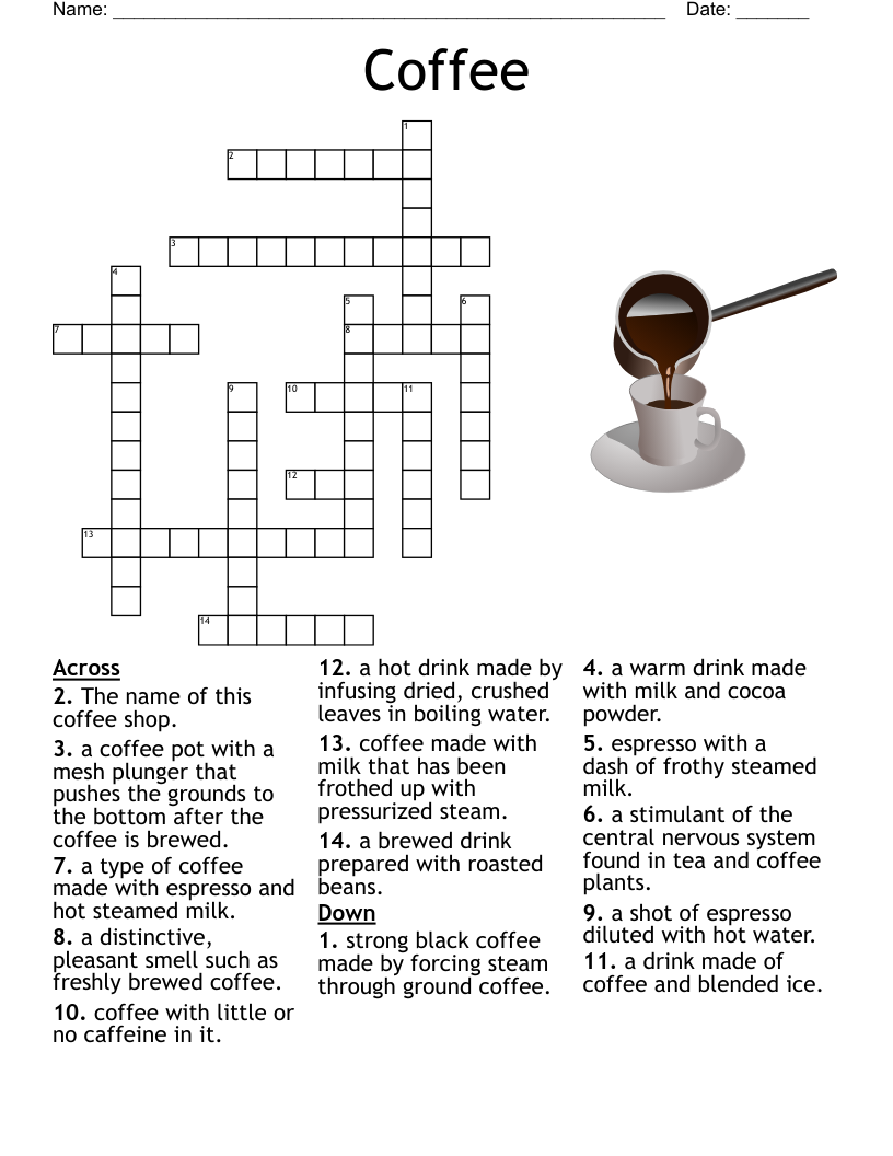 Coffee Crossword WordMint Coffee Crossword WordMint