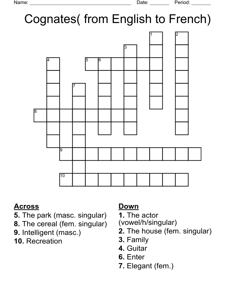 Cognates From English To French Crossword WordMint Cognates From English To French Crossword WordMint