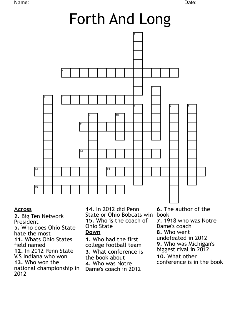 College Football Crossword WordMint College Football Crossword WordMint