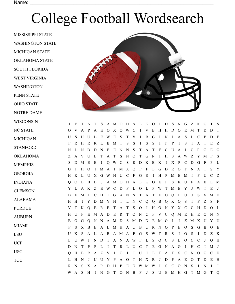 College Football Wordsearch WordMint College Football Wordsearch WordMint