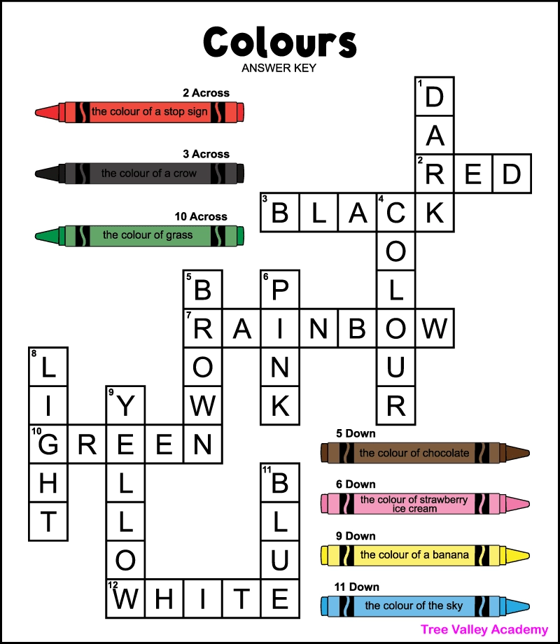 Colors Crossword Puzzle Tree Valley Academy Colors Crossword Puzzle Tree Valley Academy
