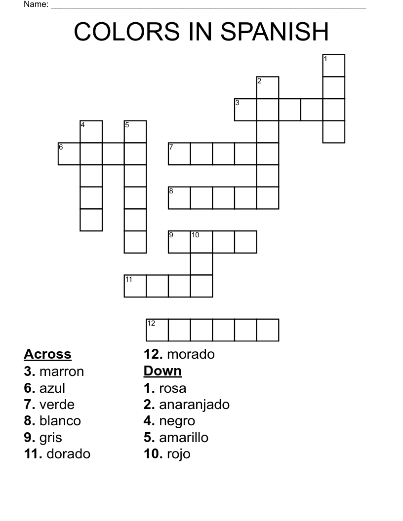 COLORS IN SPANISH Crossword WordMint