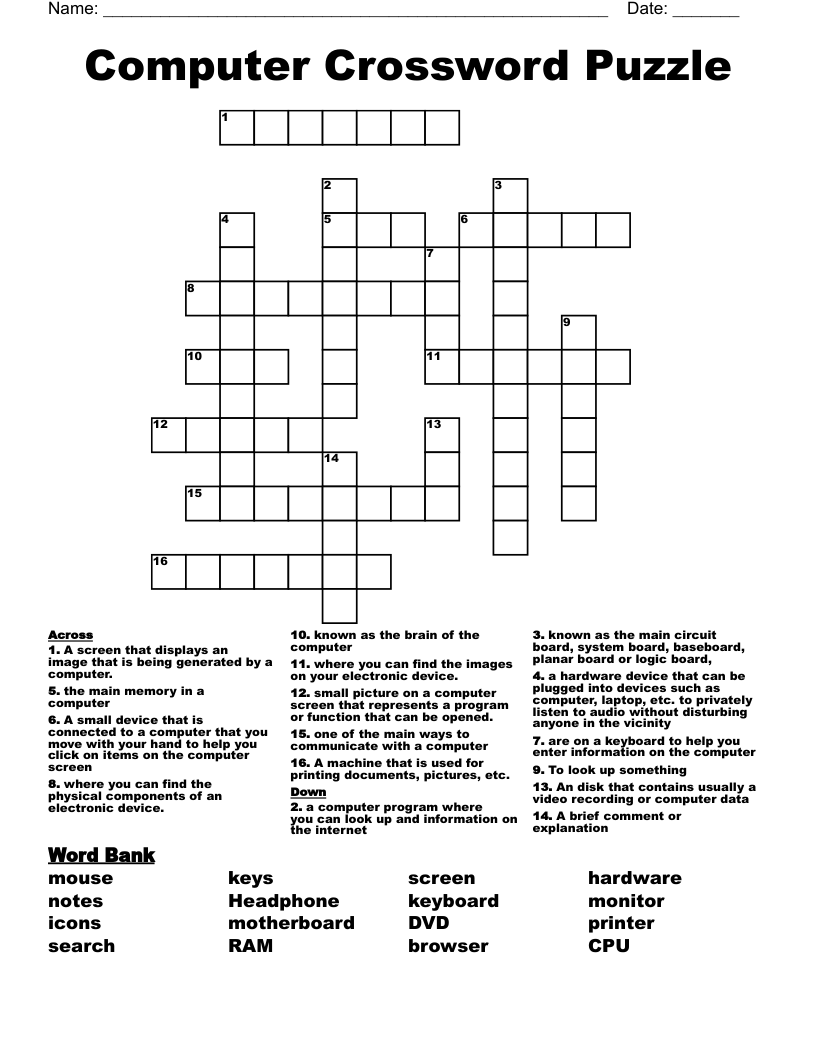 Computer Crossword Puzzle WordMint Computer Crossword Puzzle WordMint